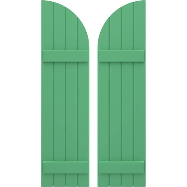 Ekena Millwork Americraft 4-Board (2 Batten) Wood Joined Board-n-Batten Shutters w/ Arch Top, ARW101BQ414X77LPH, PR ARW101BQ414X77LPH - main
